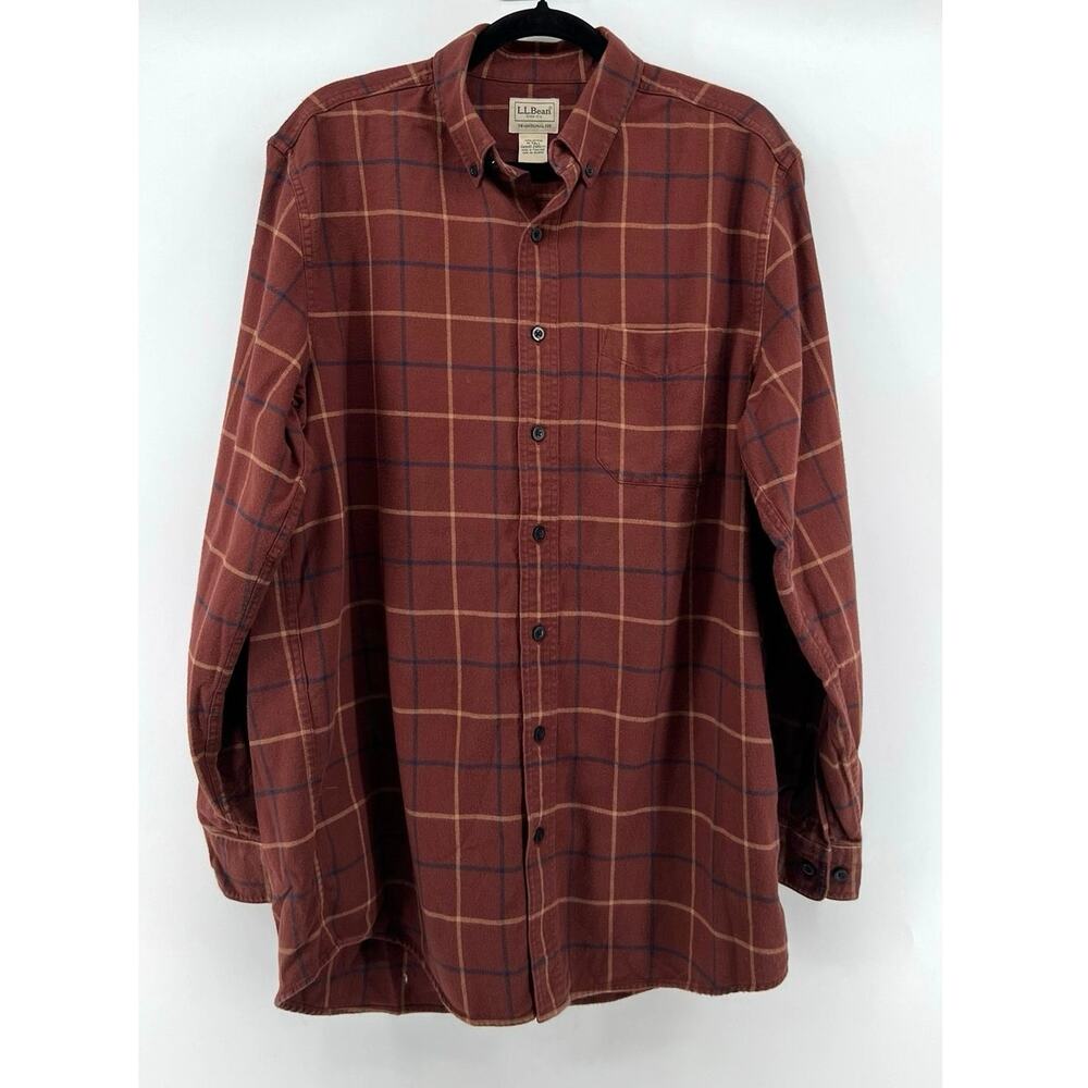 L.L.Bean | Men's Plaid Flannel Shirt Traditional Fit Maroon Size M Tall